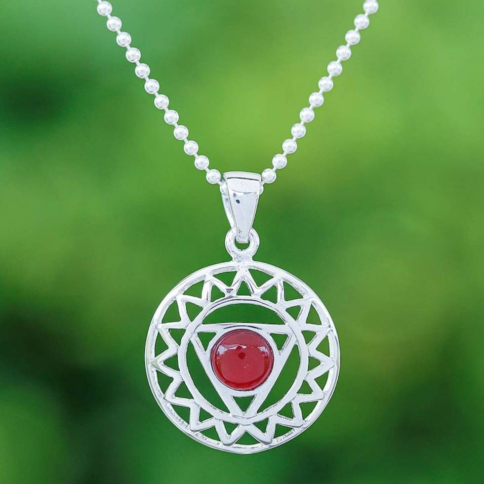 Star and Geometric-Themed Carnelian Pendant Necklace 'Triangle of Courage'