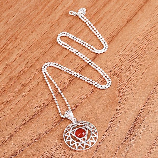 Alternate image for Star and Geometric-Themed Carnelian Pendant Necklace Triangle of Courage