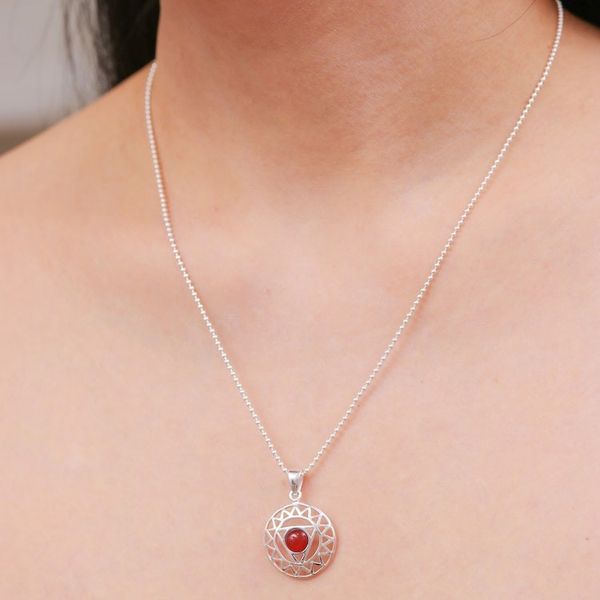 Alternate image for Star and Geometric-Themed Carnelian Pendant Necklace Triangle of Courage