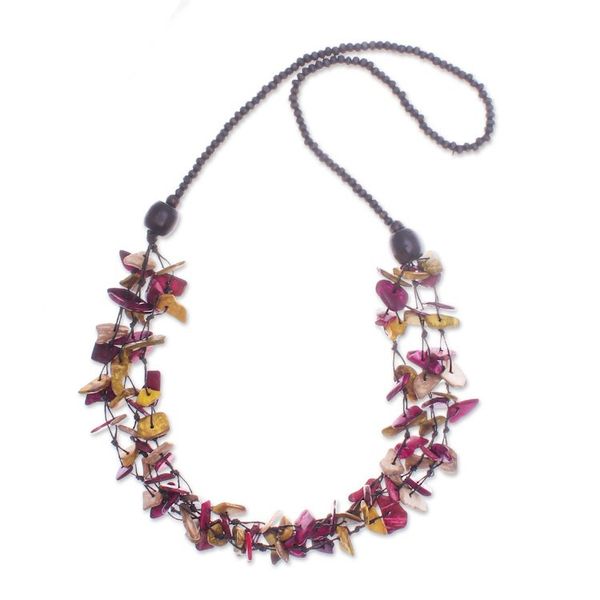 Alternate image for Hand-Painted Fuchsia and Yellow Beaded Three-Strand Necklace Fragments of Sweetness