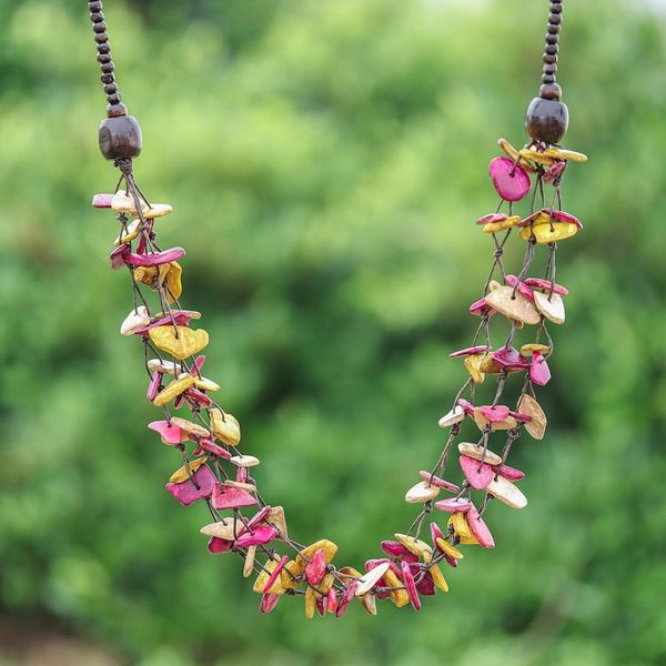 Alternate image for Hand-Painted Fuchsia and Yellow Beaded Three-Strand Necklace Fragments of Sweetness