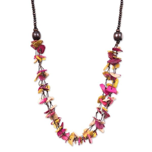 Alternate image for Hand-Painted Fuchsia and Yellow Beaded Three-Strand Necklace Fragments of Sweetness