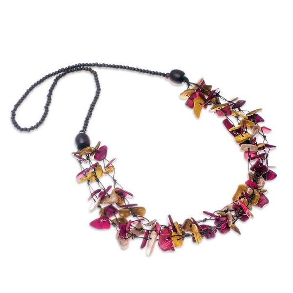 Alternate image for Hand-Painted Fuchsia and Yellow Beaded Three-Strand Necklace Fragments of Sweetness