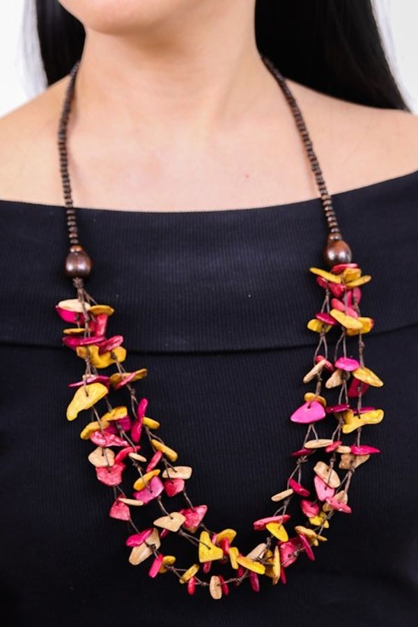 Alternate image for Hand-Painted Fuchsia and Yellow Beaded Three-Strand Necklace Fragments of Sweetness
