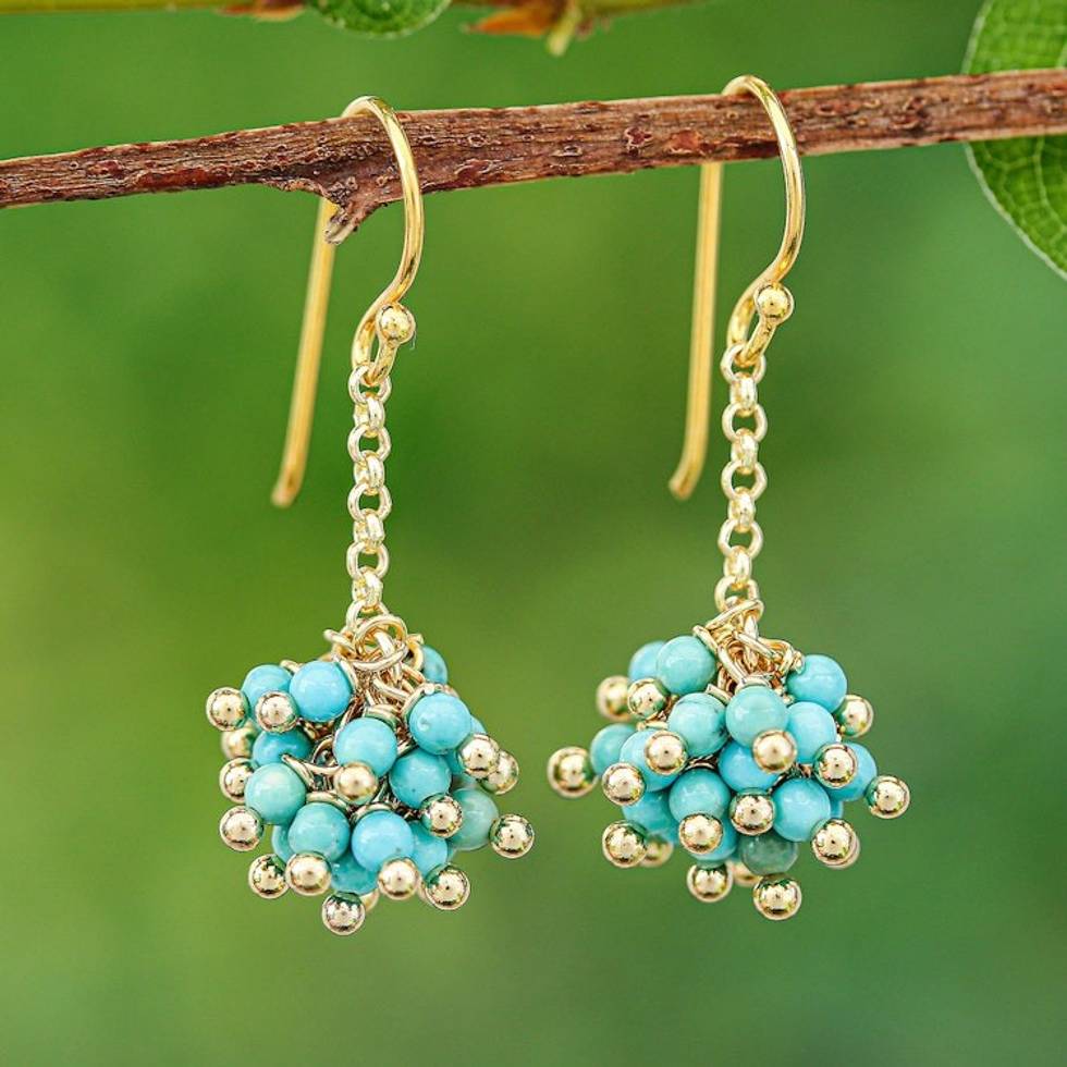 18k Gold-Plated Cluster Earrings with Howlite Gemstones 'Pompom Cheer'