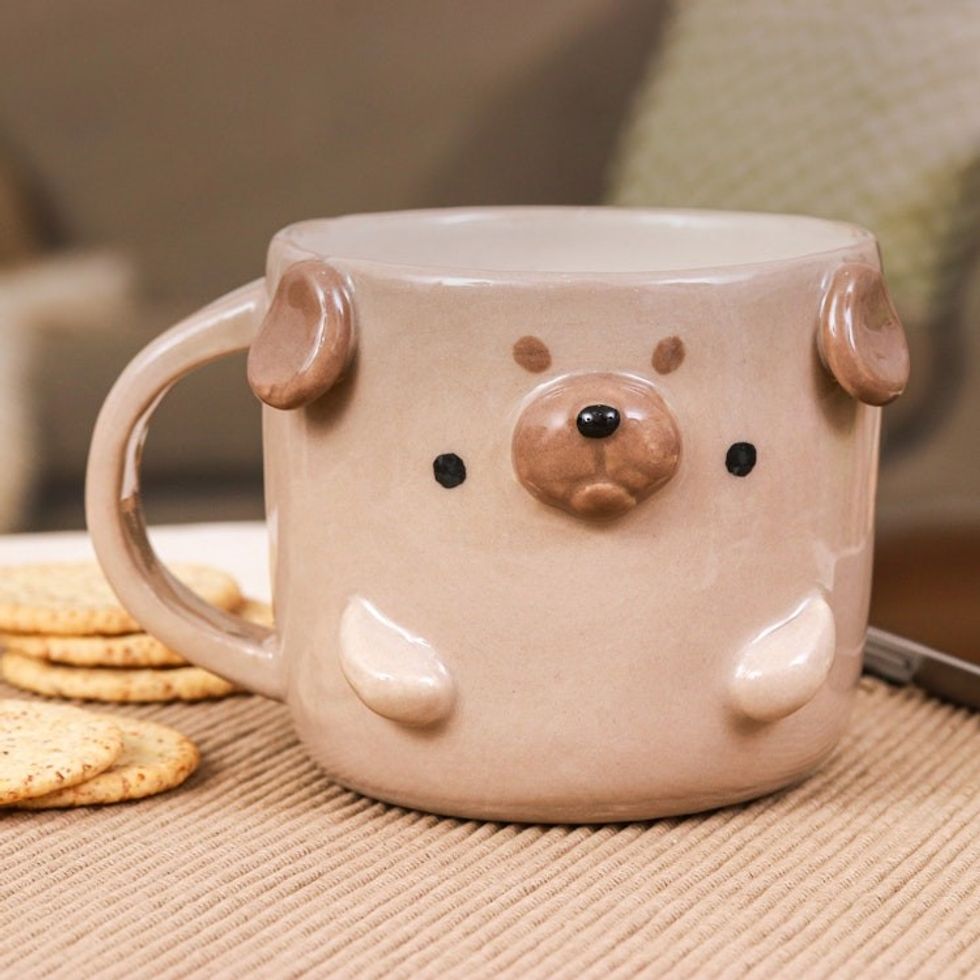 Whimsical Animal-Themed Handcrafted Ceramic Pug Dog Mug 'Pug Morning'