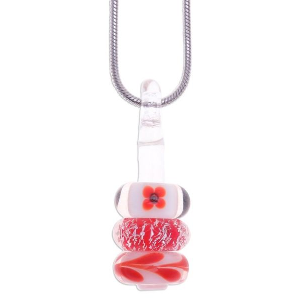 Alternate image for Floral Red and Orange Glass Beaded Pendant Necklace Courageous Amulets
