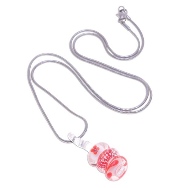 Alternate image for Floral Red and Orange Glass Beaded Pendant Necklace Courageous Amulets