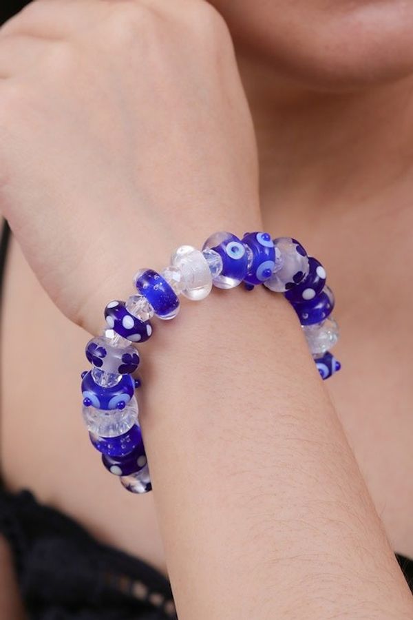 Alternate image for Blue White Clear Art Glass Crystal Beaded Stretch Bracelet Oceanic Spell