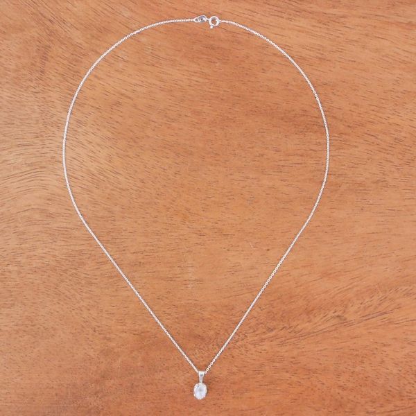 Alternate image for Polished Floral Natural Rainbow Moonstone Pendant Necklace Harmonious Light