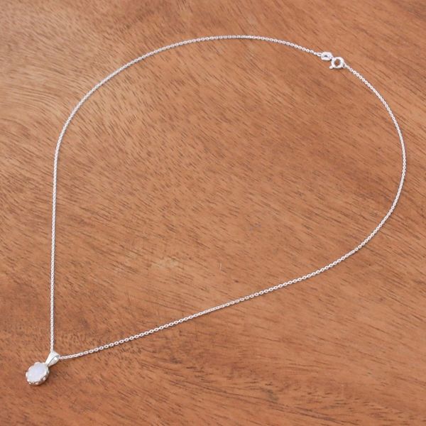 Alternate image for Polished Floral Natural Rainbow Moonstone Pendant Necklace Harmonious Light