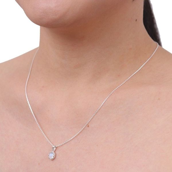 Alternate image for Polished Floral Natural Rainbow Moonstone Pendant Necklace Harmonious Light