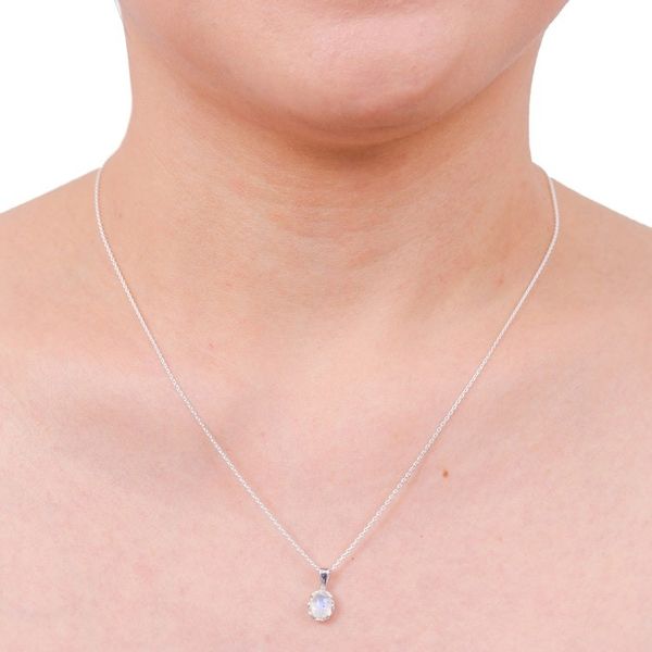 Alternate image for Polished Floral Natural Rainbow Moonstone Pendant Necklace Harmonious Light