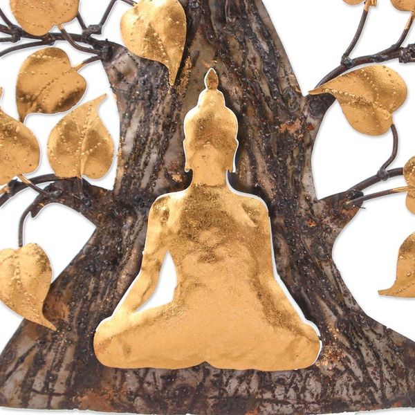 Alternate image for Handmade Gold Foil and Steel Wall Art of Buddha and Tree Buddhas Forest