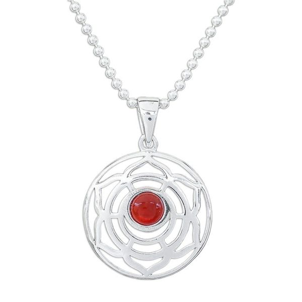 Alternate image for Rose-Themed Natural Carnelian Pendant Necklace from Thailand Fiery Rose
