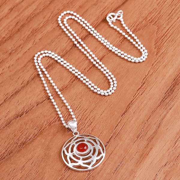 Alternate image for Rose-Themed Natural Carnelian Pendant Necklace from Thailand Fiery Rose