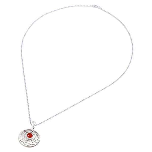 Alternate image for Rose-Themed Natural Carnelian Pendant Necklace from Thailand Fiery Rose