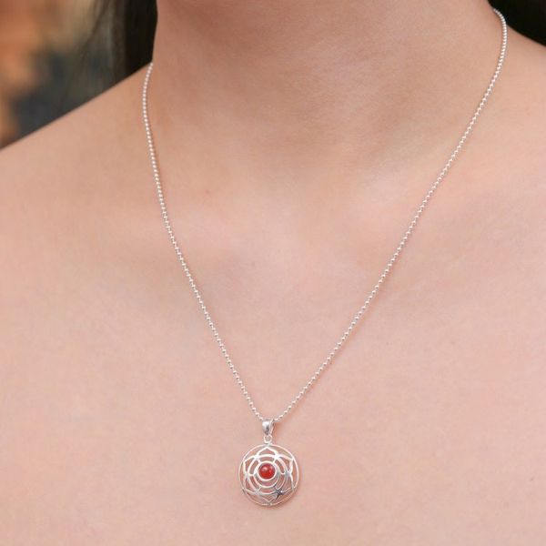 Alternate image for Rose-Themed Natural Carnelian Pendant Necklace from Thailand Fiery Rose