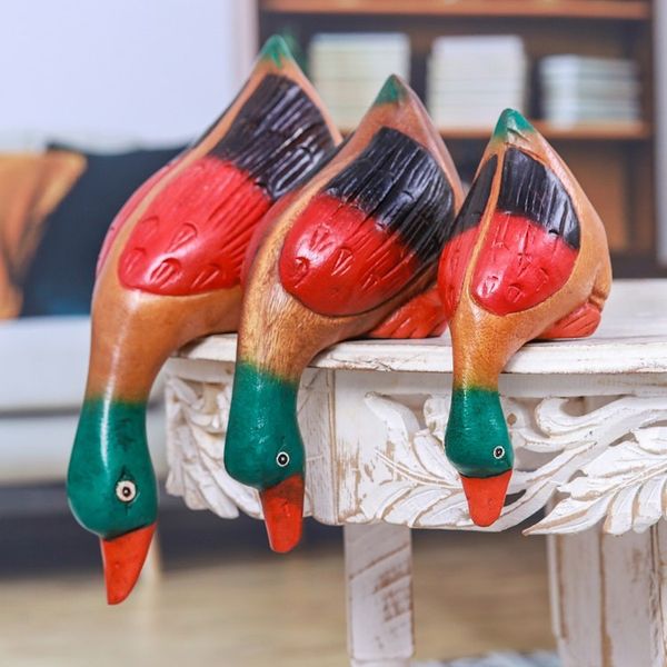 Alternate image for Set of 3 Hand-Carved Painted Raintree Wood Duck Sculptures Duck Clan