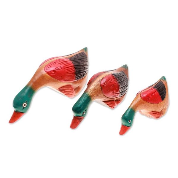 Alternate image for Set of 3 Hand-Carved Painted Raintree Wood Duck Sculptures Duck Clan