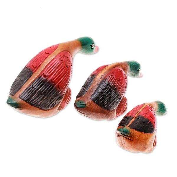 Alternate image for Set of 3 Hand-Carved Painted Raintree Wood Duck Sculptures Duck Clan