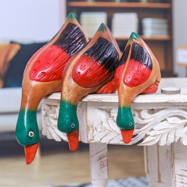 Alternate image for Set of 3 Hand-Carved Painted Raintree Wood Duck Sculptures Duck Clan