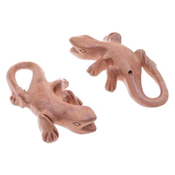 Alternate image for Hand-Carved Raintree Wood Gecko Ocarina Pair from Thailand Gecko Song
