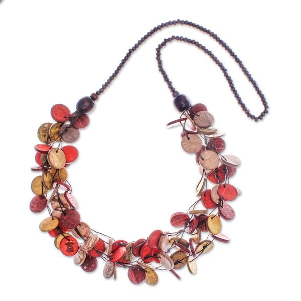 Alternate image for Red and Yellow Round Wood Beaded Three-Strand Necklace Cycles of Fire