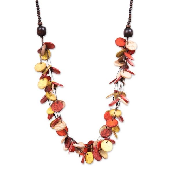 Alternate image for Red and Yellow Round Wood Beaded Three-Strand Necklace Cycles of Fire