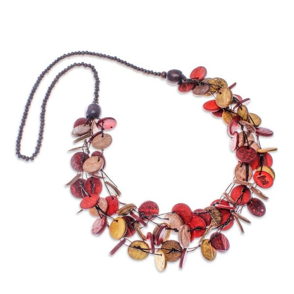 Alternate image for Red and Yellow Round Wood Beaded Three-Strand Necklace Cycles of Fire