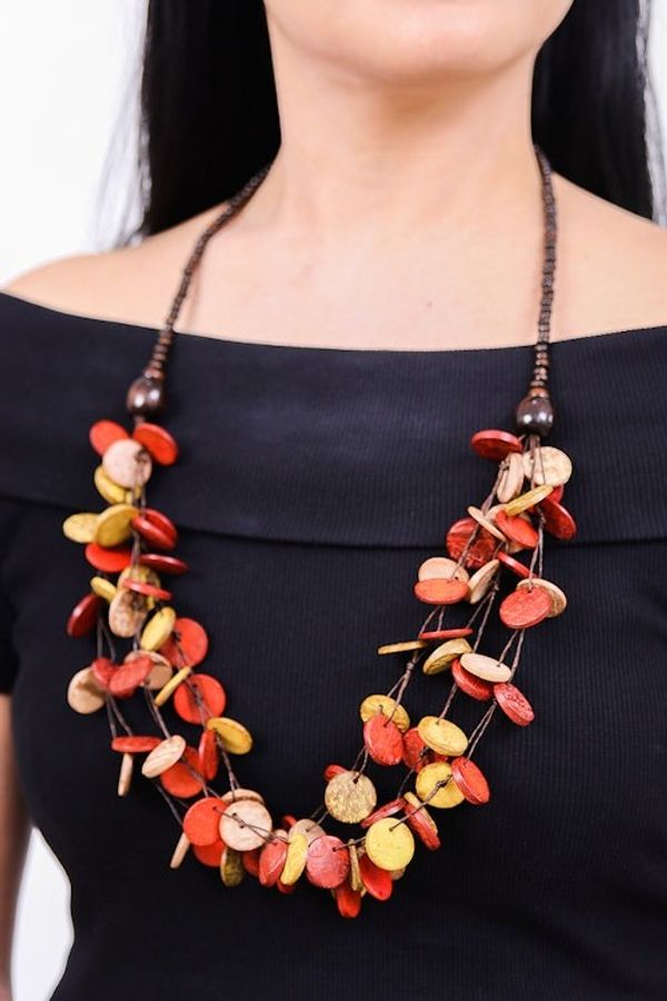 Alternate image for Red and Yellow Round Wood Beaded Three-Strand Necklace Cycles of Fire