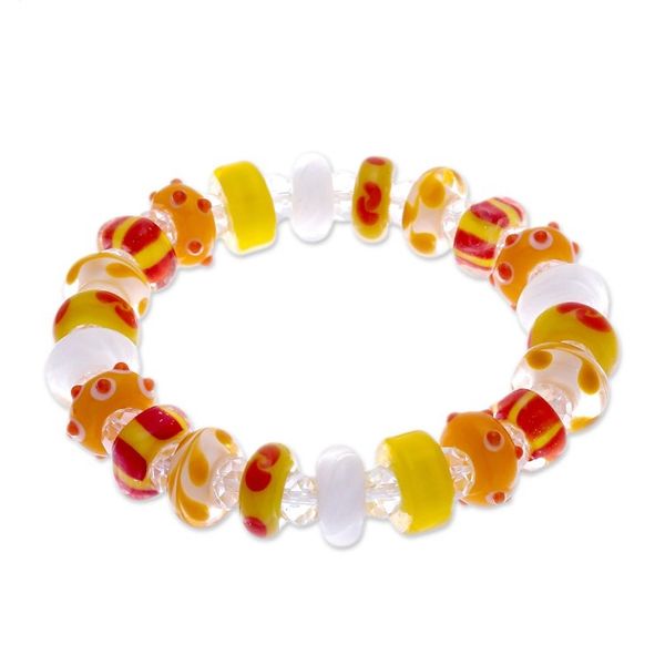 Alternate image for Yellow Orange Blown Glass Crystal Beaded Stretch Bracelet Vibrant Spell