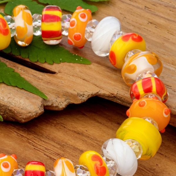 Alternate image for Yellow Orange Blown Glass Crystal Beaded Stretch Bracelet Vibrant Spell