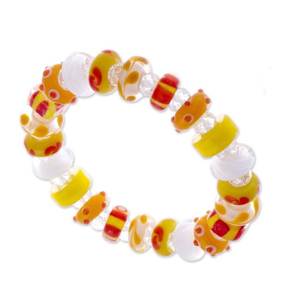 Alternate image for Yellow Orange Blown Glass Crystal Beaded Stretch Bracelet Vibrant Spell
