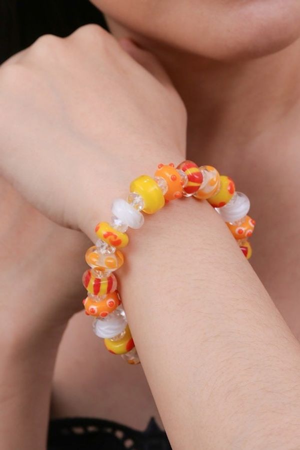 Alternate image for Yellow Orange Blown Glass Crystal Beaded Stretch Bracelet Vibrant Spell
