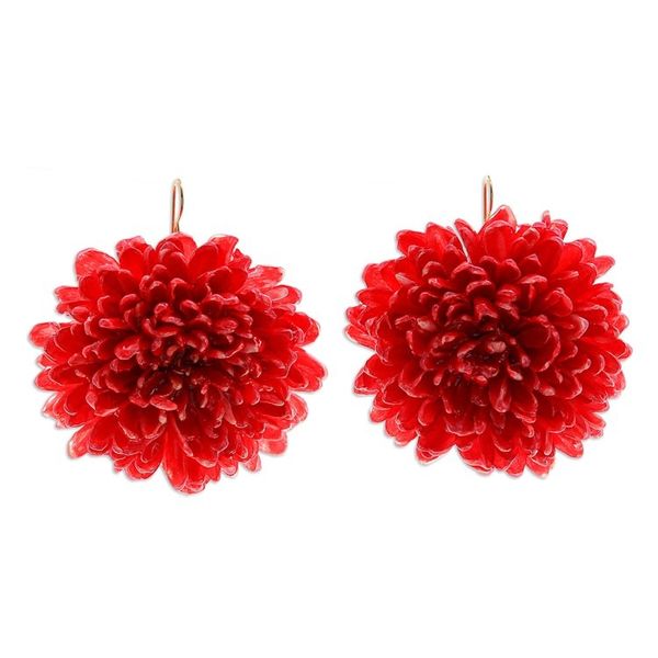 Alternate image for Chrysanthemum-Themed 22k Gold-Accented Red Dangle Earrings Happy Red