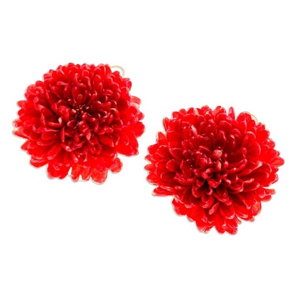 Alternate image for Chrysanthemum-Themed 22k Gold-Accented Red Dangle Earrings Happy Red