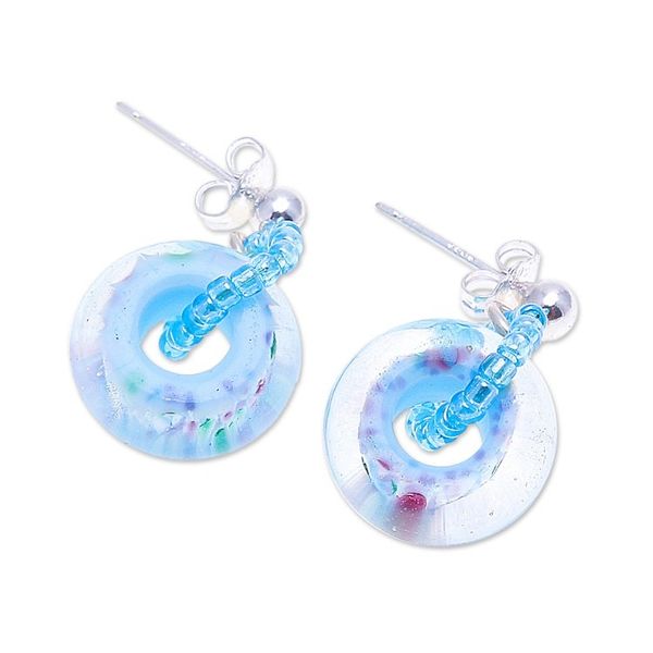 Alternate image for Handblown Glass Beaded Blue Dangle Earrings from Thailand Blue Glamor