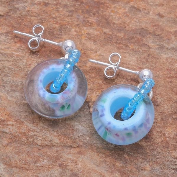 Alternate image for Handblown Glass Beaded Blue Dangle Earrings from Thailand Blue Glamor