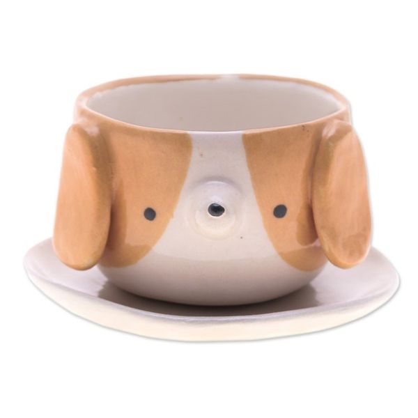Alternate image for Glazed Beagle Dog Ceramic Mini Flower Pot and Saucer Small Beagle Spring