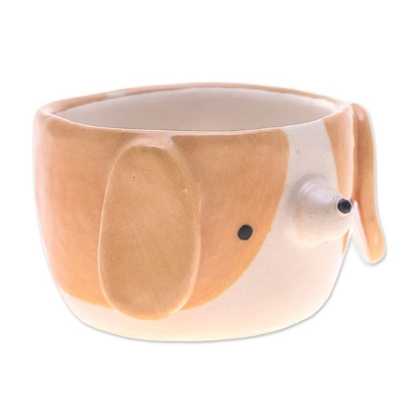 Alternate image for Glazed Beagle Dog Ceramic Mini Flower Pot and Saucer Small Beagle Spring