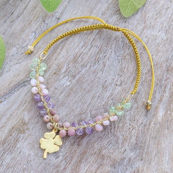 Alternate image for Lucky Clover Gold-Accented Multi-Gemstone Pendant Bracelet Four-Leaf Fortune