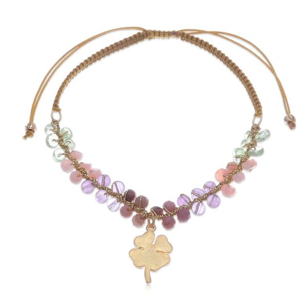 Alternate image for Lucky Clover Gold-Accented Multi-Gemstone Pendant Bracelet Four-Leaf Fortune