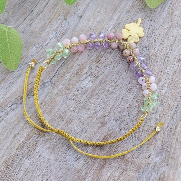 Alternate image for Lucky Clover Gold-Accented Multi-Gemstone Pendant Bracelet Four-Leaf Fortune