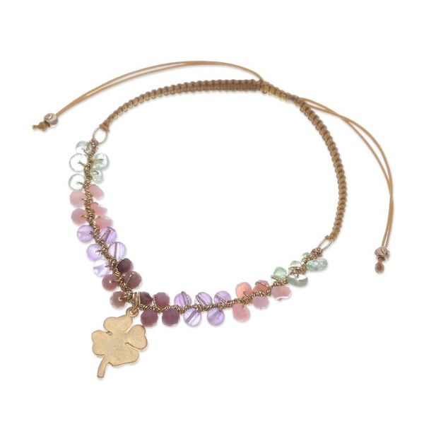 Alternate image for Lucky Clover Gold-Accented Multi-Gemstone Pendant Bracelet Four-Leaf Fortune