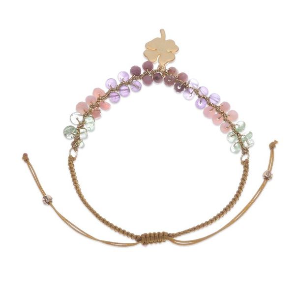 Alternate image for Lucky Clover Gold-Accented Multi-Gemstone Pendant Bracelet Four-Leaf Fortune