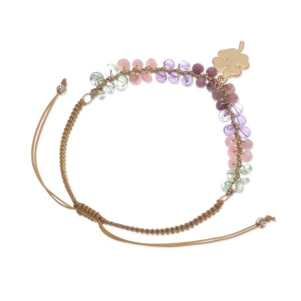 Alternate image for Lucky Clover Gold-Accented Multi-Gemstone Pendant Bracelet Four-Leaf Fortune