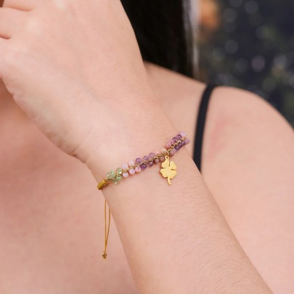 Alternate image for Lucky Clover Gold-Accented Multi-Gemstone Pendant Bracelet Four-Leaf Fortune