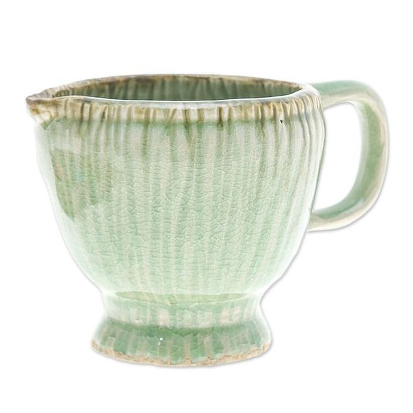 Alternate image for Handcrafted Green Celadon Ceramic Cruet with Crackled Finish Delightful in Green
