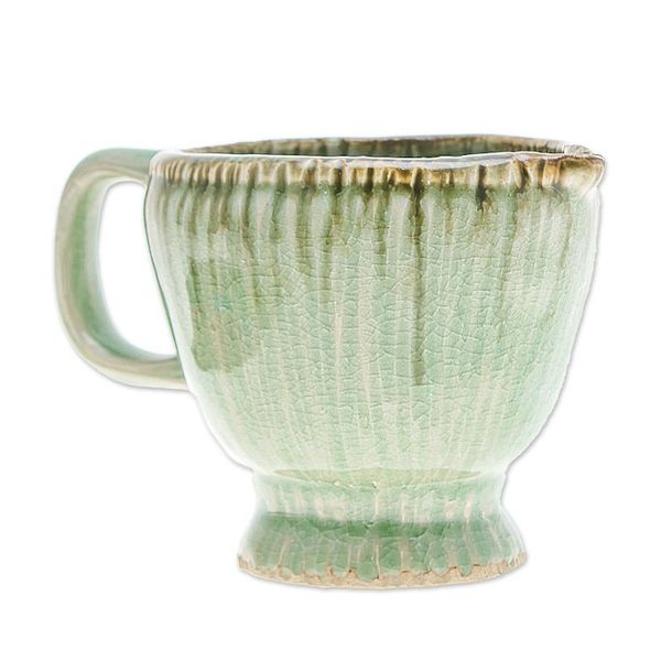 Alternate image for Handcrafted Green Celadon Ceramic Cruet with Crackled Finish Delightful in Green